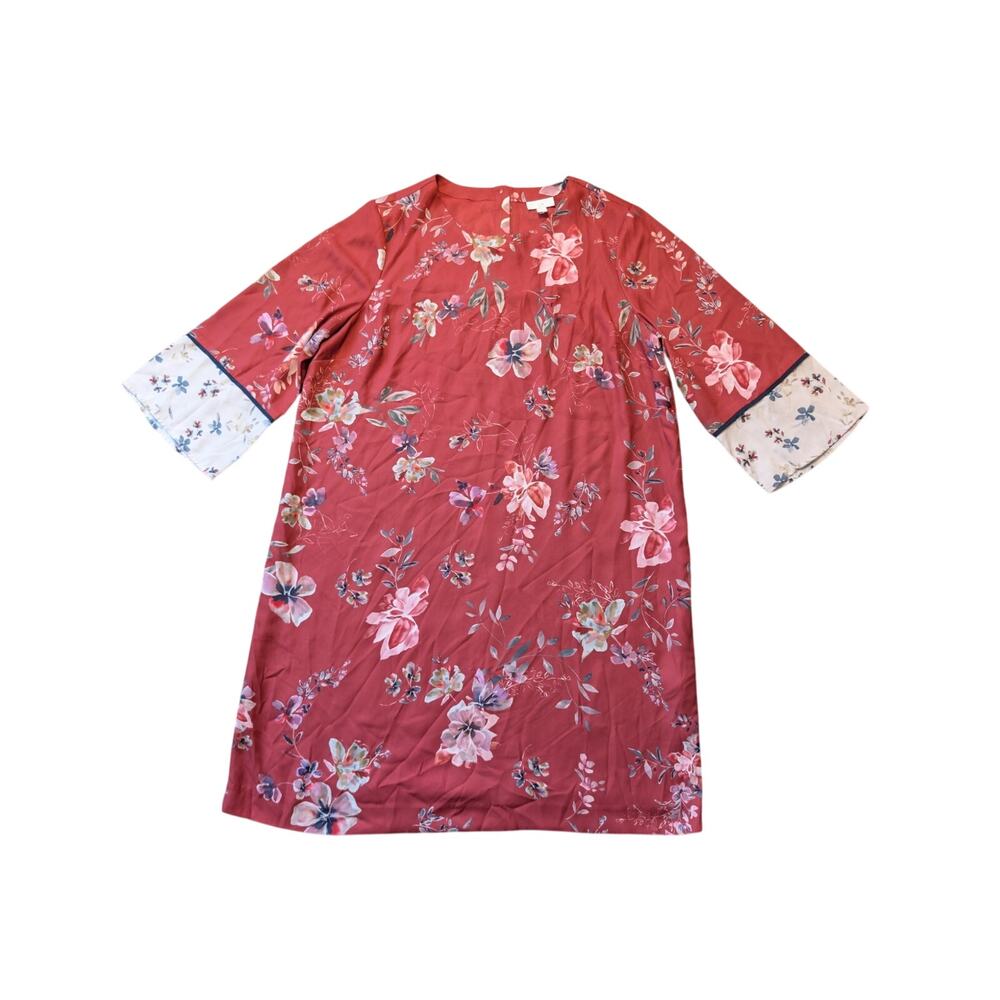 J. Jill Dress Women's Shift Floral 3/4 Bell Sleeve Lined Lightweight Red Size L